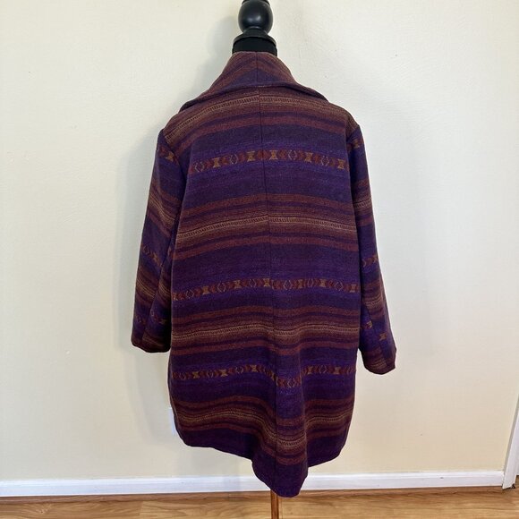 Womens Aztec Print Purple & Orange Striped Jacket Coat 1X Pockets Western Button - Picture 4 of 15